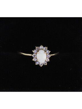 10k Yellow Gold Natural Opal & Tanzanite Flower Halo Ring Size 11